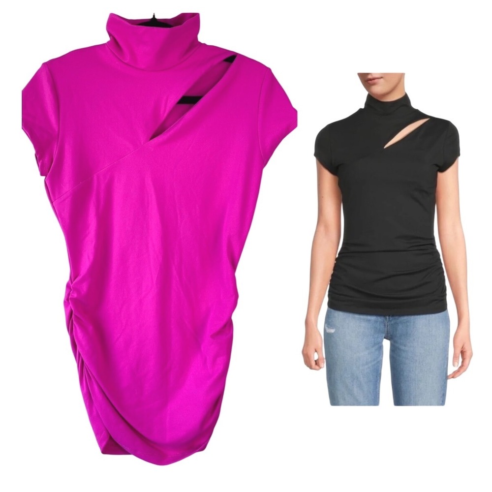 Susana Monaco Revolve Womens Top S Fuschia Barbiecore Mock Neck Cutout Going Out
